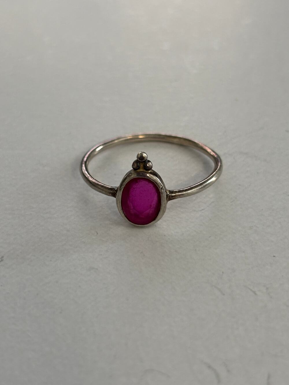Vintage Sterling Silver Lab Ruby Ring Dainty Size 7